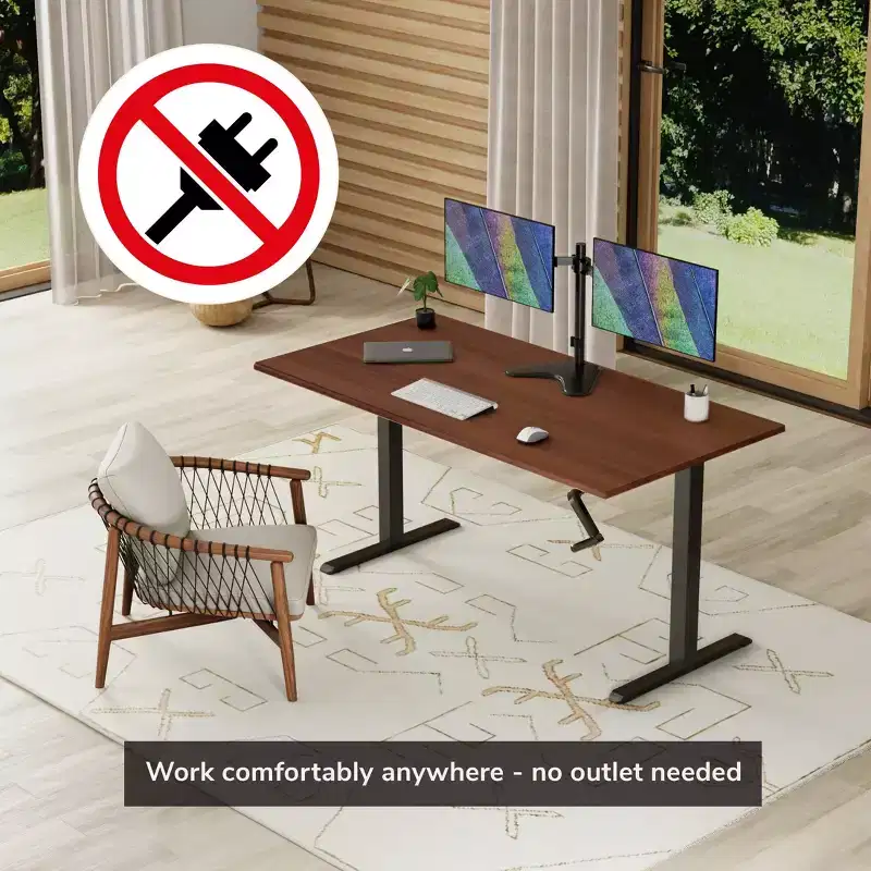 Mount-It! Hand Crank Sit-Stand Desk Frame with Extra-Wide Tabletop