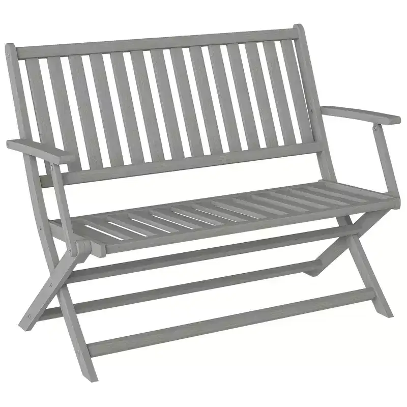 Outsunny 2-Person Foldable Wood Outdoor Bench with Backrest and Armrests for Patio, Garden, Porch, Park, Balcony, Gray