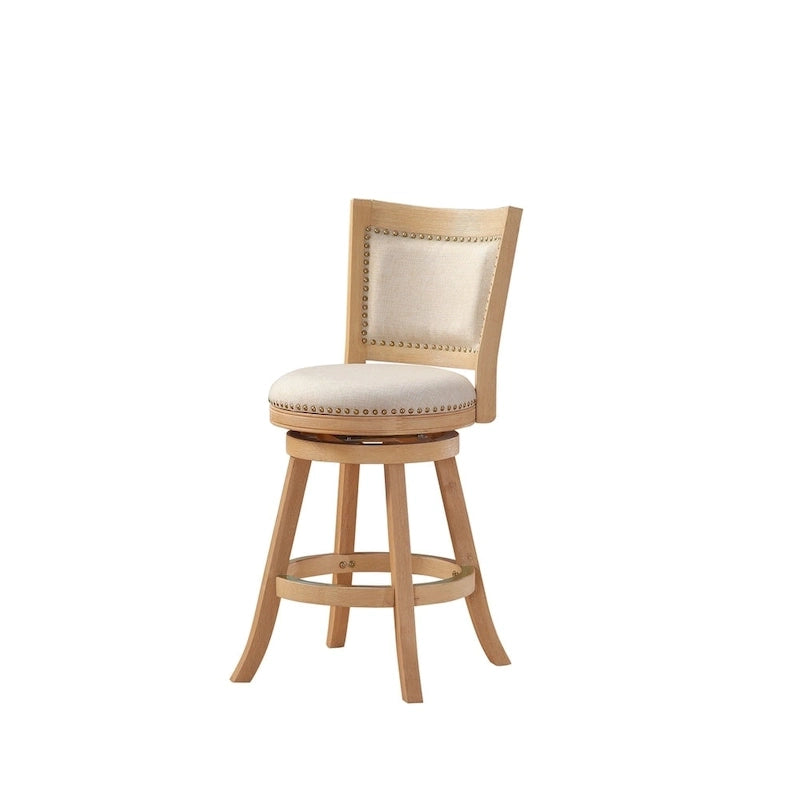 High Back Swivel Counter Stool with Linen Cushion and Wood Frame