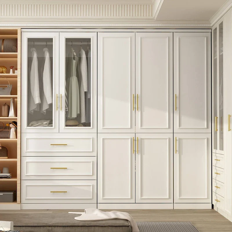 74.8H Large Modular Wardrobe Cloest Armoire Cabinet Glass Door