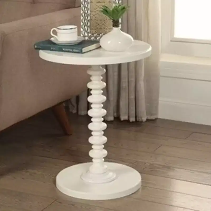 Side Table With Round Top, White