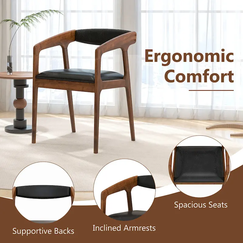 Gymax Set of 4 Accent Chairs PU Leather Upholstered Armchairs w/ Cozy