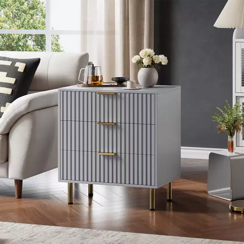Fluted 5 Drawer Dresser for Bedroom, 48 Tall Modern Chest of Drawer, Wooden Dresser Organizer for Living Room, Hallway, Kids Room