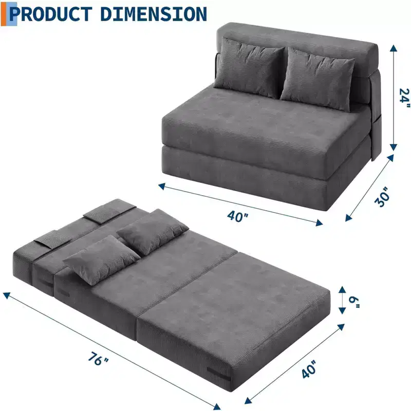 4-in-1 Folding Sofa Bed & Sleeper Chair, 80 Convertible Loveseat, Tufted Floor Lounger
