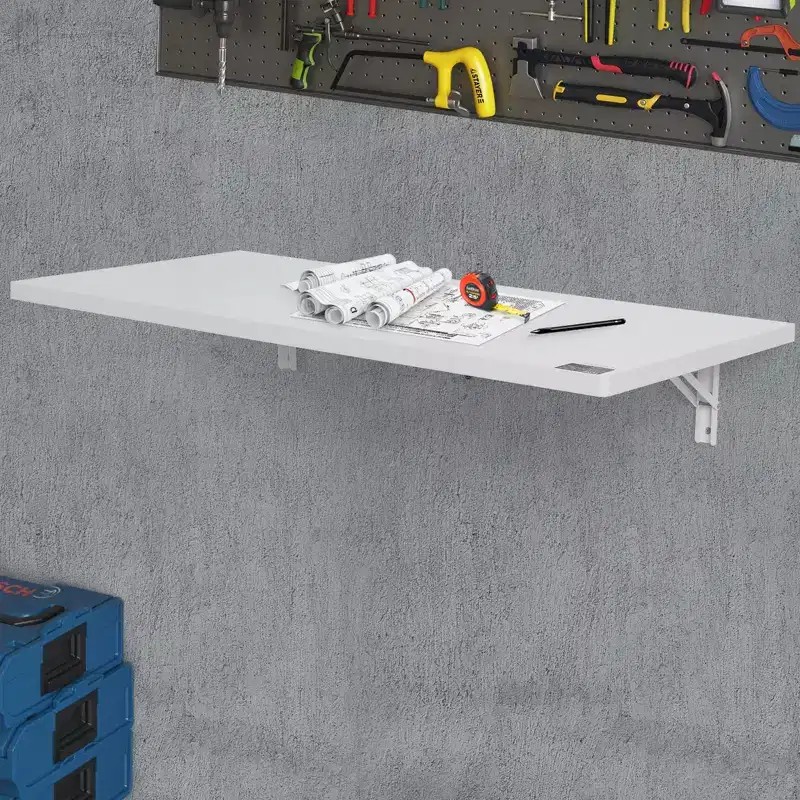 Wall Mounted Folding Table, 39.37 x 19.69 Wall Mount Drop Leaf Table, Floating Desk with Iron Bracket, Fold Down Desk