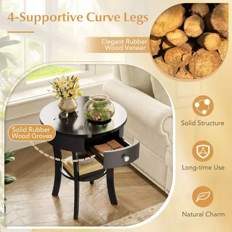 tier Side End Sofa Table Round Nightstand Bedroom Living Room White/Espresso/Black