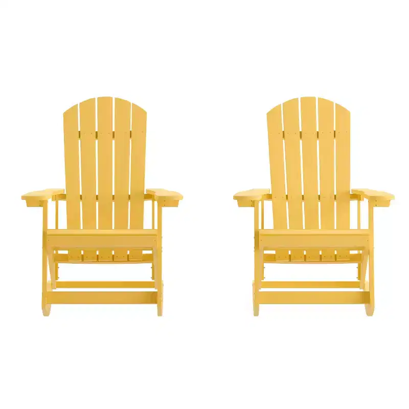 Emma and Oliver Set of 2 Marcy Classic All-Weather Poly Resin Rocking Adirondack Chairs with Stainless Steel Hardware for Year Round Use