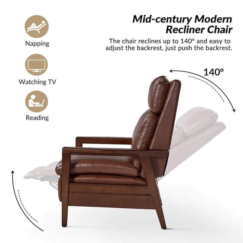 Patrick Mid-century Vegan Leather Solid Wood Recliner by HULALA HOME