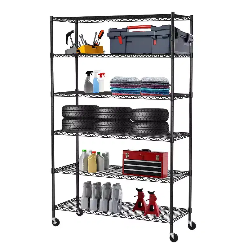 BestMassage 6-Tier Wire Shelving Heavy-Duty Layer Rack Metal Shelf Organizer with Wheels Ideal