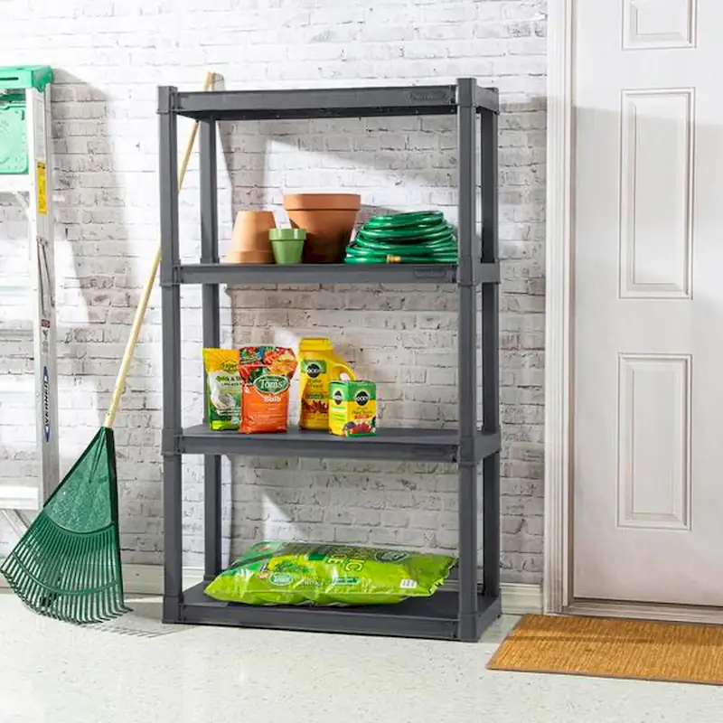 4-Shelf Durable Plastic Shelving Unit for Indoor & Outdoor Use – Gray, 2 Pack