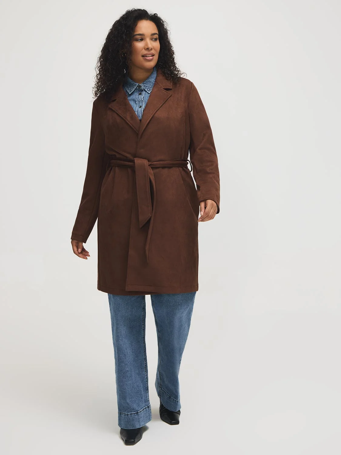 Faux Suede Mid-Length Coat