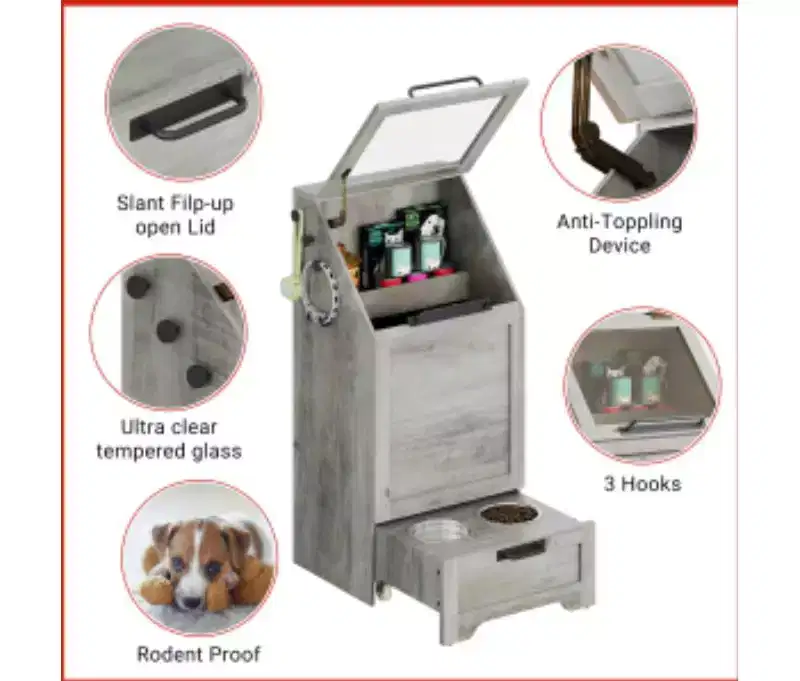 MDF, PB & Iron Flip-top Dog Food Storage Cabinet,