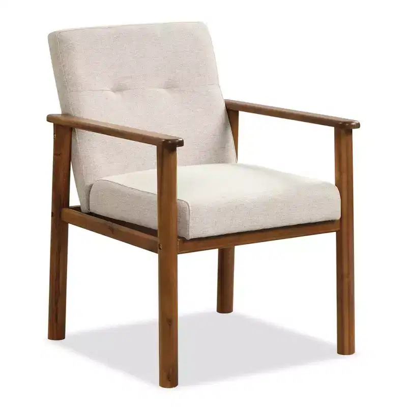 Modern Accent Chair Upholstered Linen Fabric Armchair with Solid Wood Legs