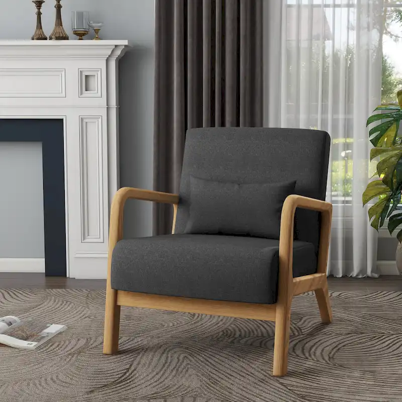 Mid Century Modern Upholstered Accent Chair with Pillow