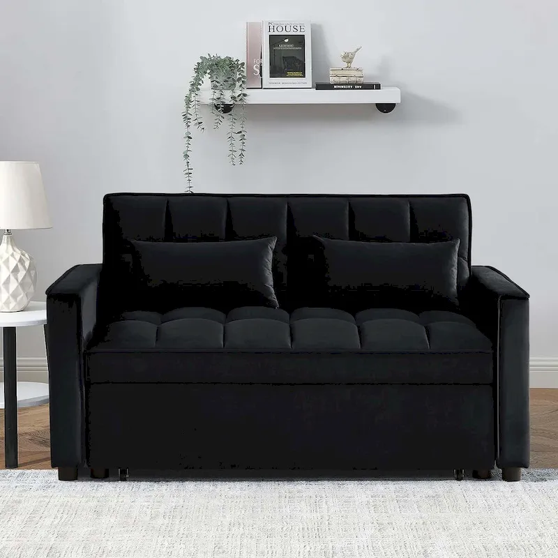 Aukfa Velvet Convertible Sleeper Sofa Loveseat with Side Pocket