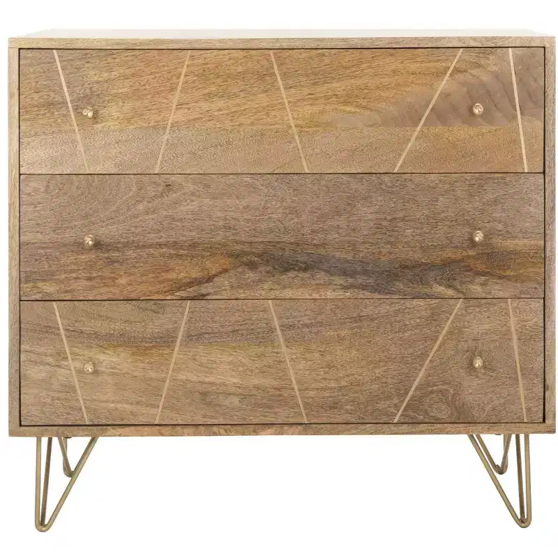 Marigold 3 Drawer Chest - CHS9001 - Natural/Brass - Safavieh