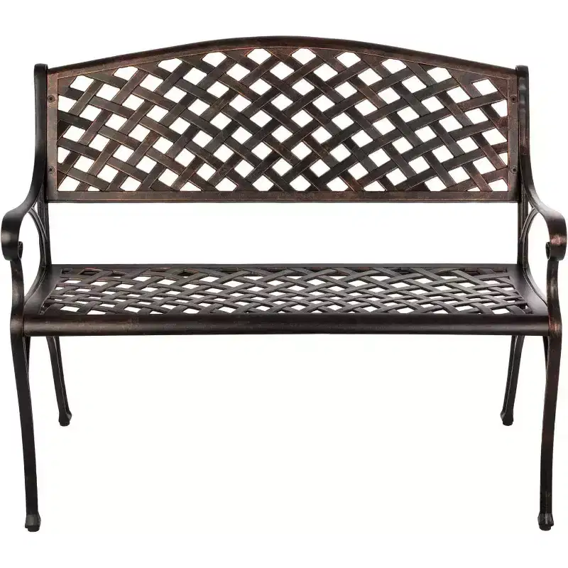 Balkene Home 61491 Patio Bench, Cast Aluminum, Lightweight & Sturdy, Garden/Backyard, Basketweave Design, Antique Bronze