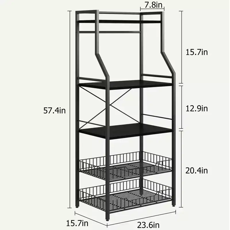 5-Tier Kitchen Baker's Rack with Storage Shelves and Hooks, Metal Frame Microwave Stand and Coffee Bar Station