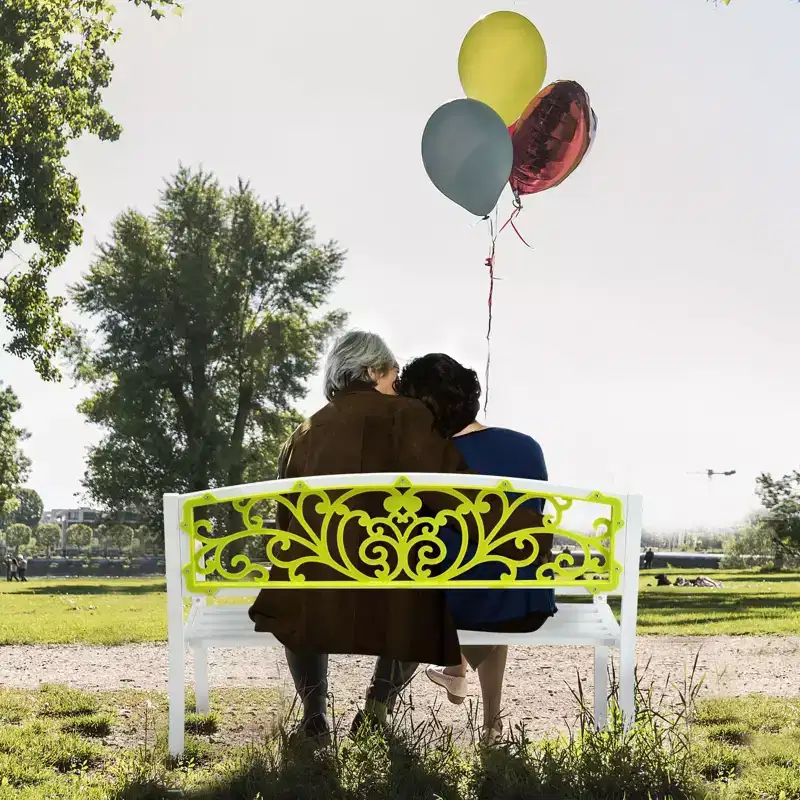 Karl Home | White Steel Patio Bench With Yellow Backrest