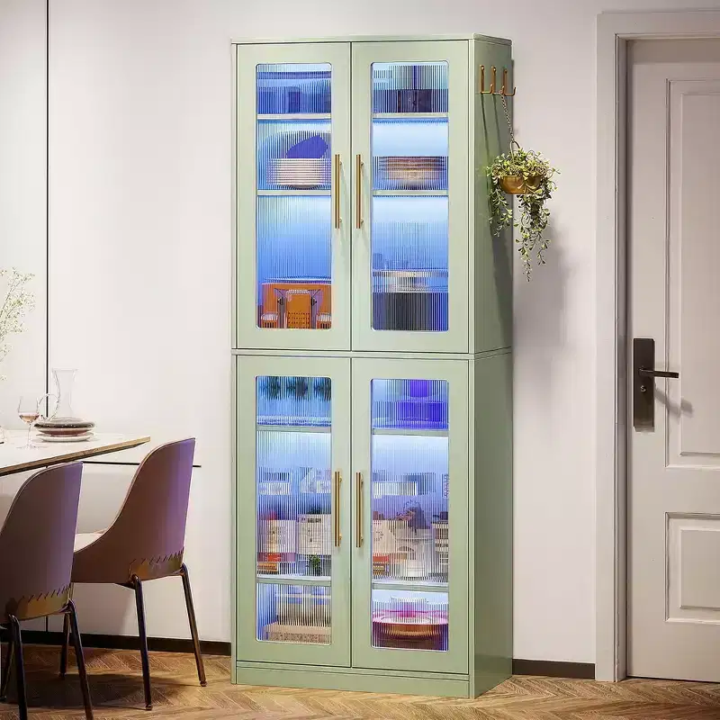 MAYEERTY LED-Lit White Bookcase, Remote-Controlled RGB Light Acrylic Door Display Cabinet