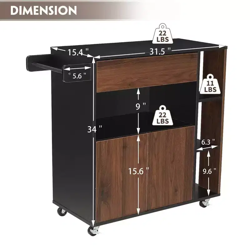 JOMEED Home Kitchen Island Rolling Cart with Storage Drawers and Towel Rack