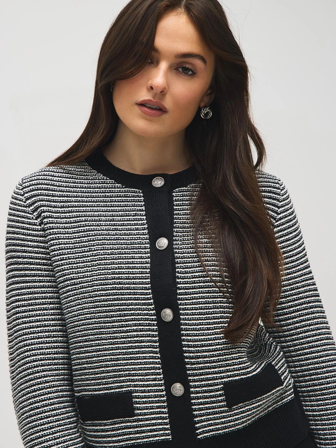 Tweed Button-Front Cardigan