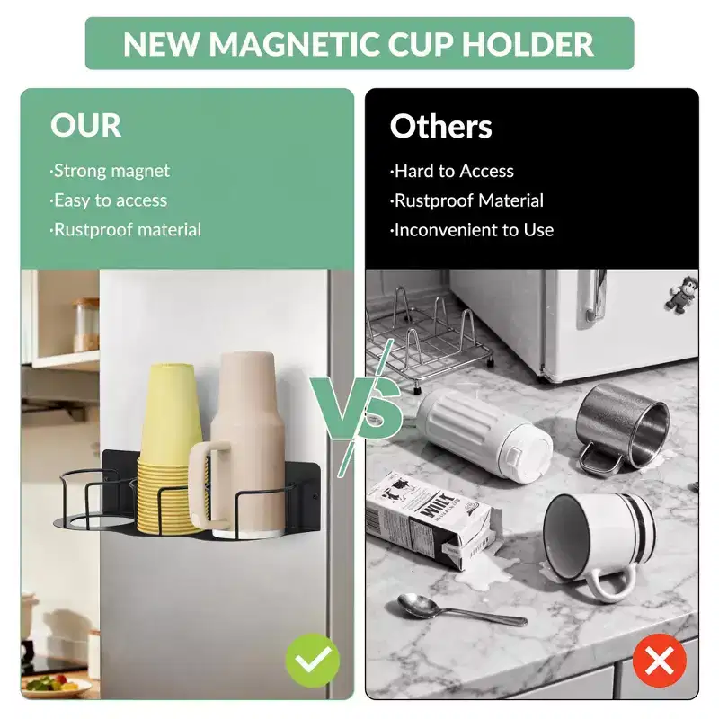 Cup Holder, Magnetic Organizer  4 Pack Fridge Cup Holder with Tumbler Lid & Straw Organizers Fits 30/40 Oz for Kitchen Office