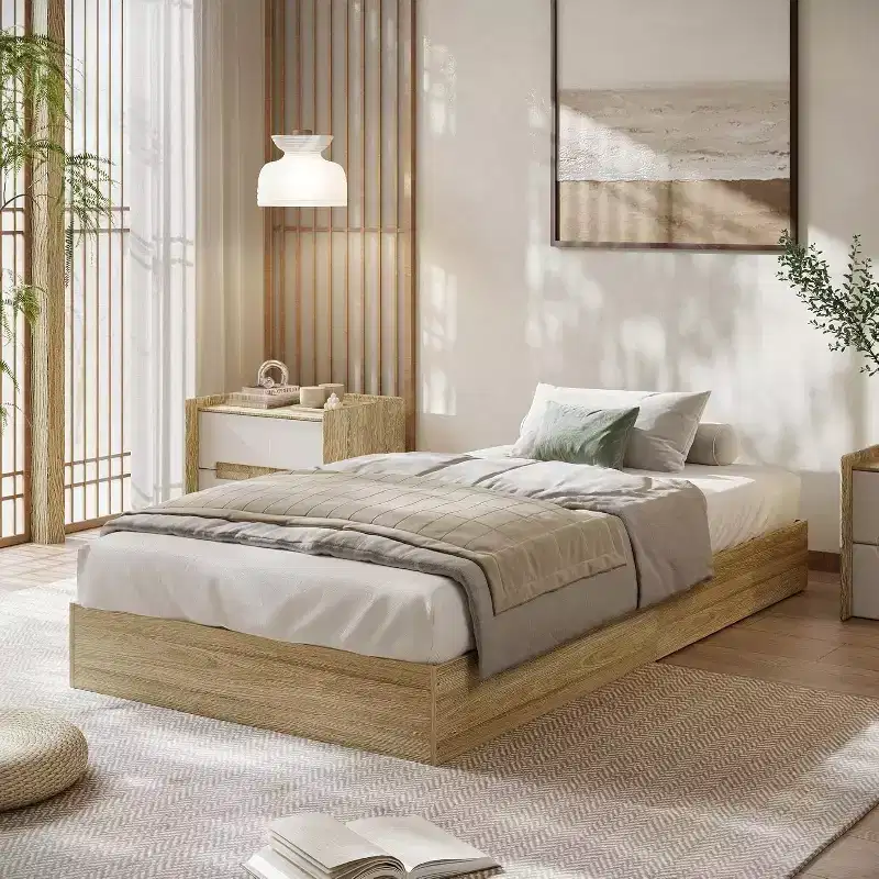GustoWave Twin Size Solid Wood Platform Bed Frame, Sturdy Wooden Slats, Modern Minimalist, Floor-Standing, Space-Saving, No Box Spring Needed