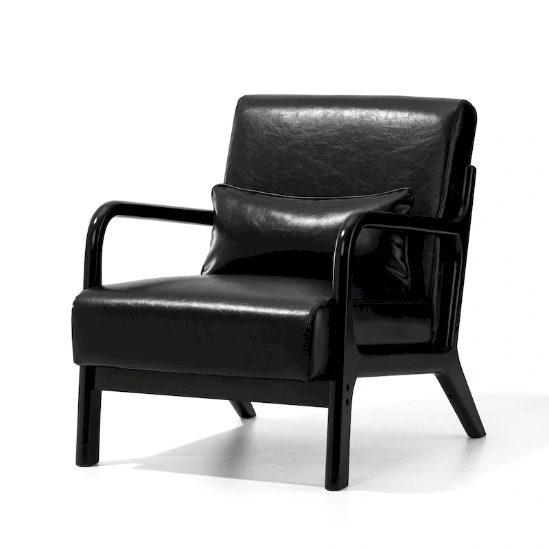 Glitzhome 30.75H Mid-Century Modern PU Leather Armchair Accent Chair with Pillow - 25.75W x 33.75D x 30.75H