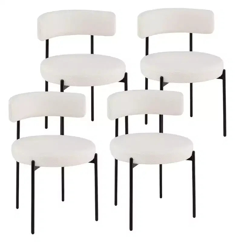 Costway Round Dining Chairs Set of 4 w/ Curved Backrest Filled Sponge Metal Legs