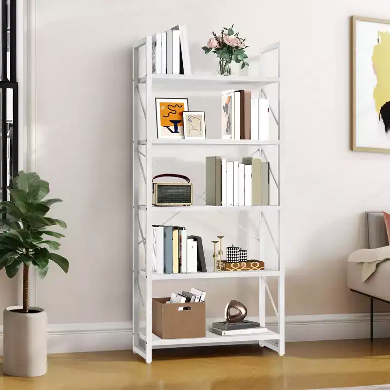 5 Tier Industrial Bookshelf Bookcase Storage Wood Rack Display Home Living Room