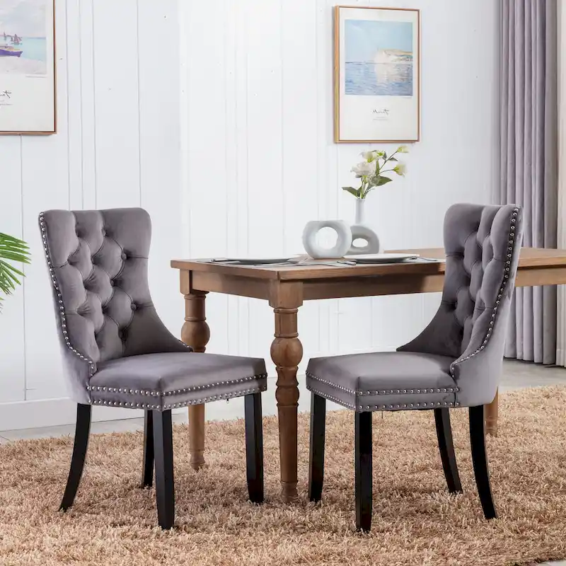 Set of 2 Modern High-End Tufted Solid Wood Upholstered Dining Chair with Nailhead Trim