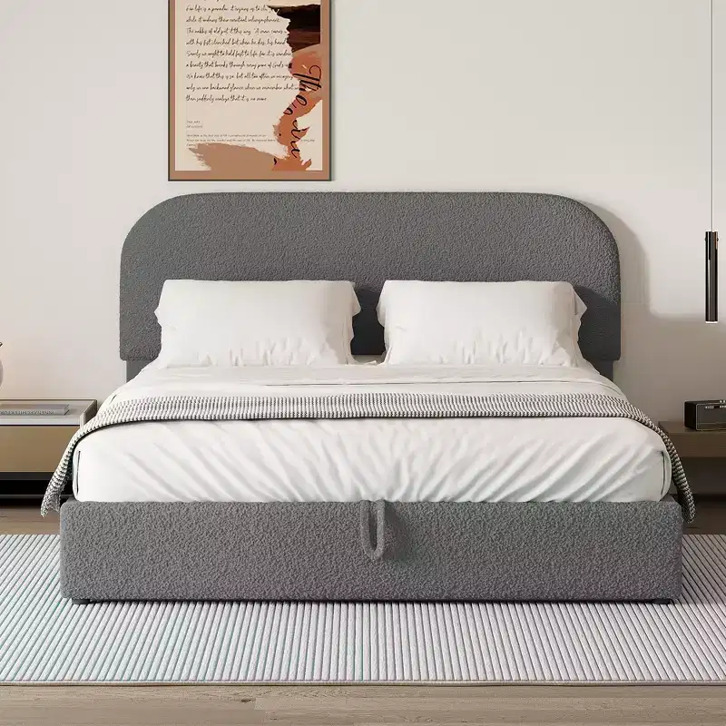 Full/Queen Size Teddy Fleece Upholstered Platform Bed with Hydraulic Storage System