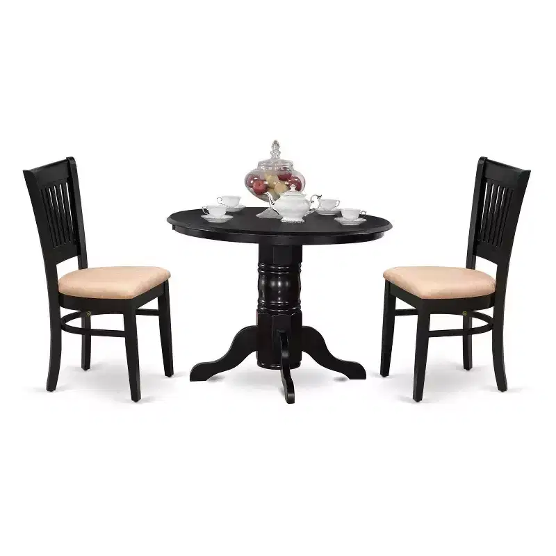 3-Piece Black Finish Solid Wood Top - Dining Room Set - Seats 4