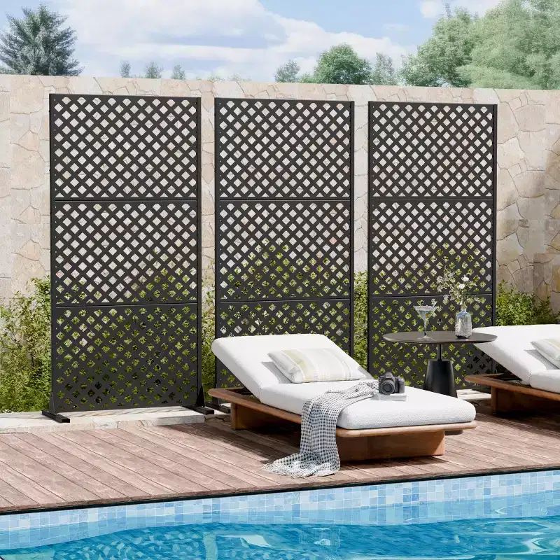 MAYEERTY Laurence Diamond Black Galvanized Steel Room Divider, 59x30x16, 5-Piece Double-Sided Privacy Screen