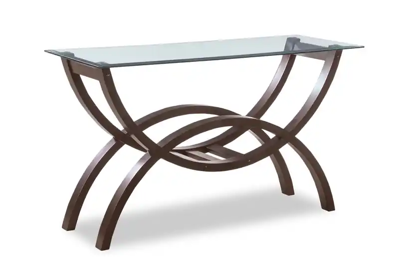 48 Modern Glass Top Sofa Table - Espresso with Arched Legs