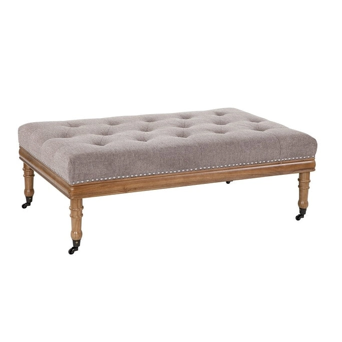 Grafton Home Woodland Upholstered Diamond Tufted Ottoman with Nail Trim and Casters