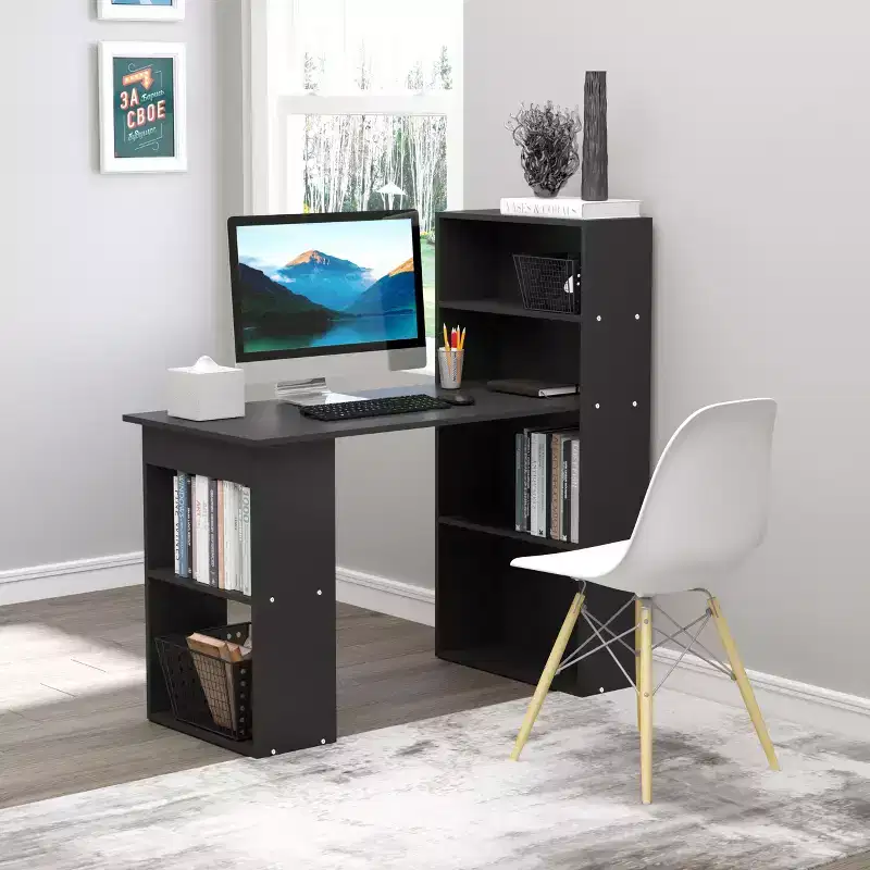 Computer Desk with 6-Tier Storage Shelves – Writing Desk Workstation with Bookshelf for Home Office