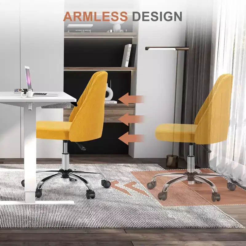 Swivel Office Chair: Modern Fabric, Adjustable, Armless