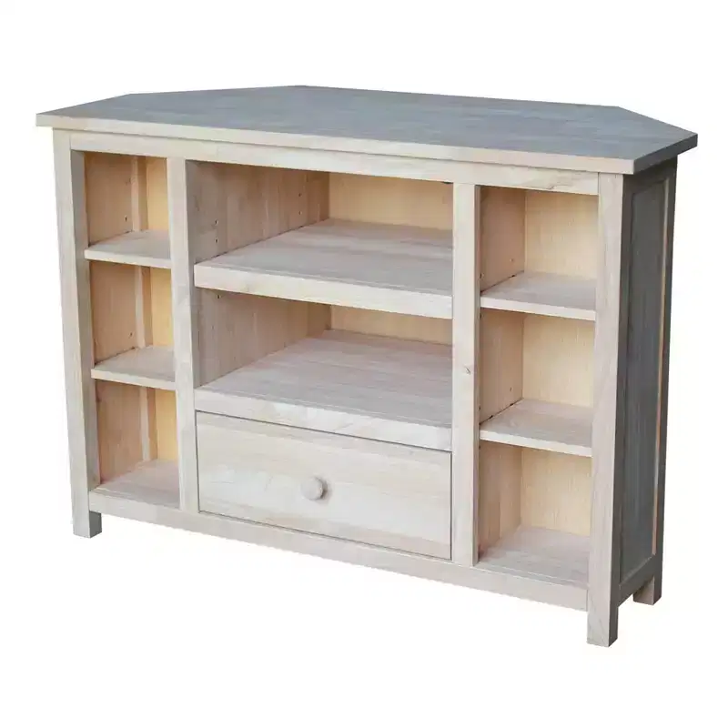 Corner Entertainment TV Stand for TVs up to 42" Light Brown: Solid Wood Media Console