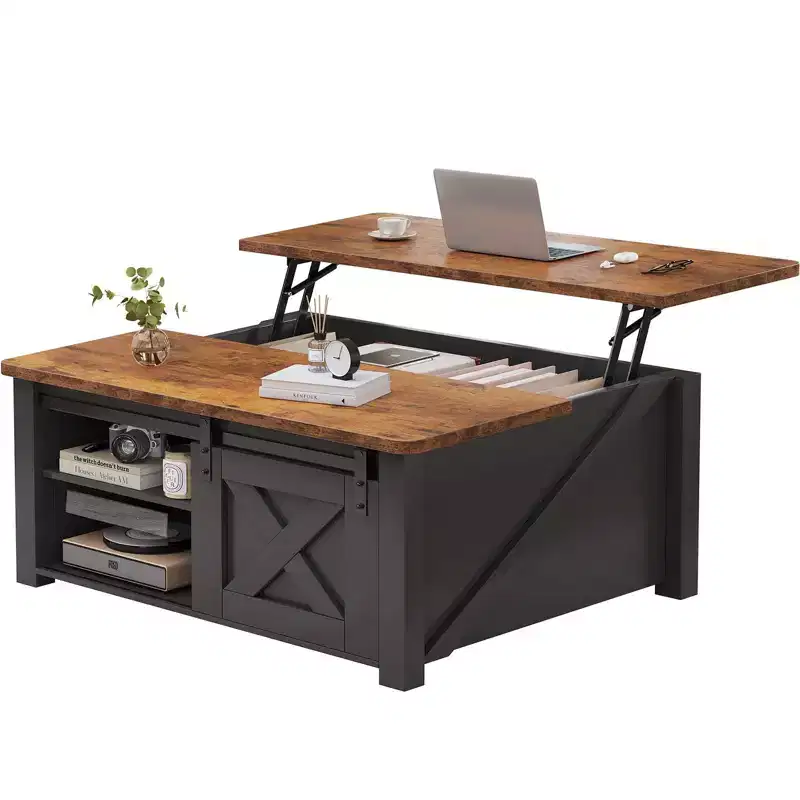 31.5 Lift Top Coffee Table with Large Hidden Storage, Adjustable Shelves, Farmhouse Square Center Table for Living Room, Small Spaces