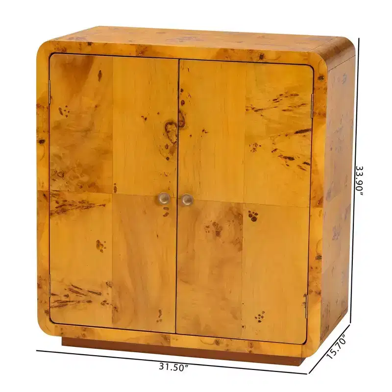 bali & pari Netra Real Burl Wood Storage Cabinet Light Mappa Burl