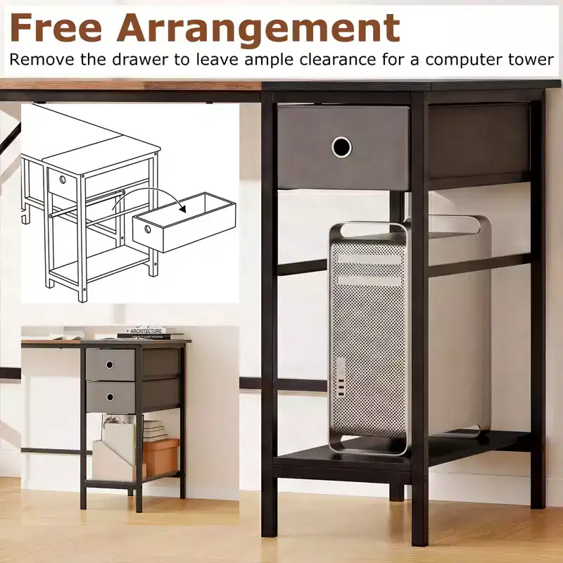 48'' Home Office Desk w/ Storage Headphone Hook Shelf & 2 Drawers Laptop Desk