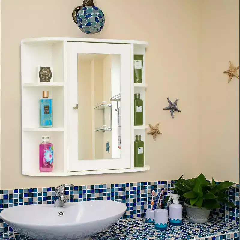 Basicwise Multifunctional White Wall Mount Medicine Cabinet with 4 Adjustable Inner Shelves and 6 Outer Shelves - Perfect as Bathroom Organizer