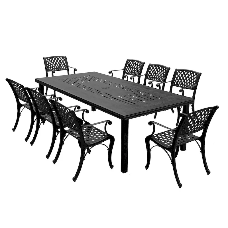 Modern Outdoor Mesh Lattice Aluminum 95-in Large Rectangular Patio Dining Set with Eight Arm Chairs - N/A