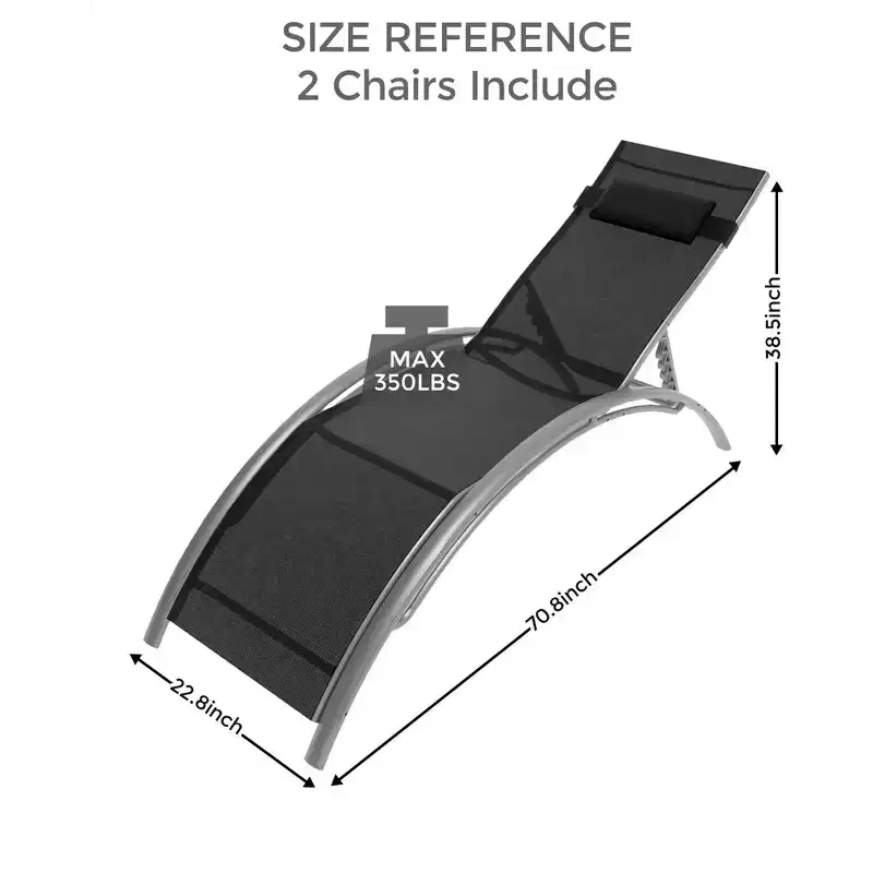 GustoWave 2PC Outdoor Aluminum Chaise Lounges Adjustable Backrest - Lightweights Recliners for Poolside, Beach & Patio - Weather-Resistant