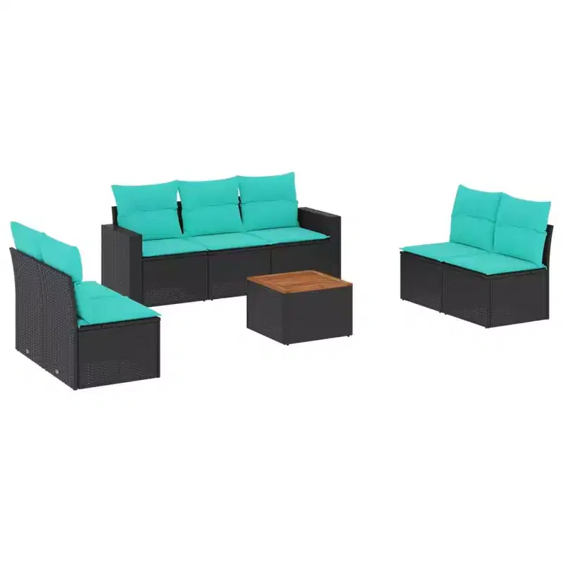 vidaXL 8 Piece Patio Sofa Set with Cushions Black Poly Rattan