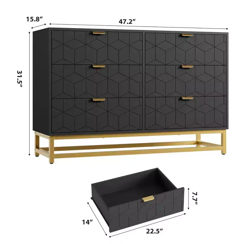 White 6-Drawer Dresser with Gold Handles - Modern Wood Chest for Bedroom, Closet & Nightstand Use