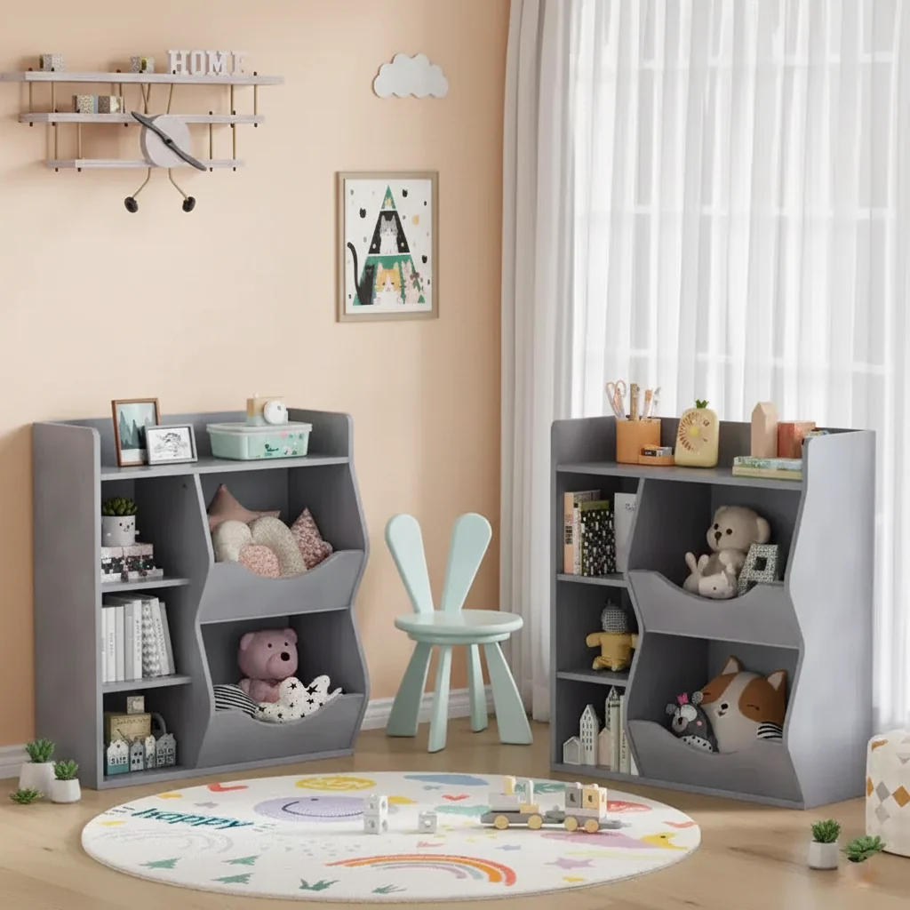 Kids 2-Tier Bookshelf & Toy Storage Organizer – 5 Compartments for Bedroom, Playroom & Kindergarten
