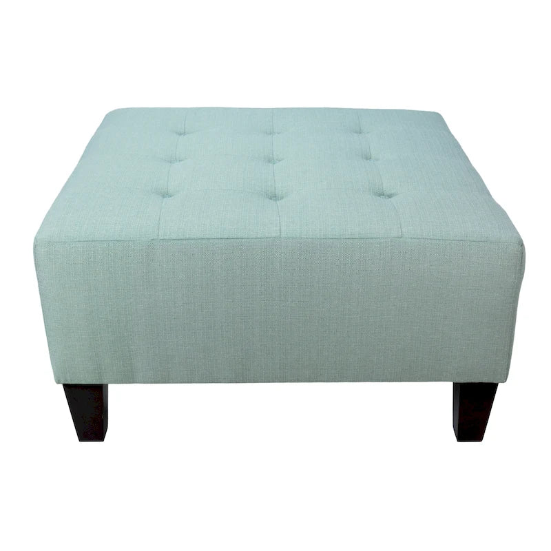 Button Tufted Upholstered Square Ottoman | Blue | Modern Accent Footrest